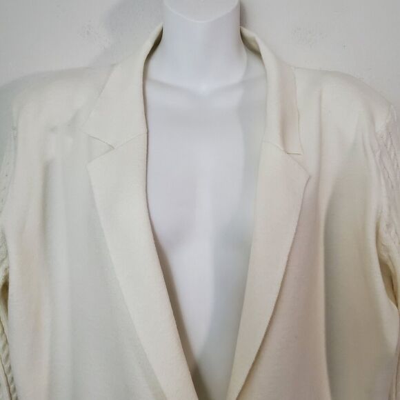 Como Vintage Cardigan Blazer XL Ivory White Knit Cable Sleeves Preppy Classic - Picture 3 of 10